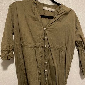 Olive green French linen summer dress